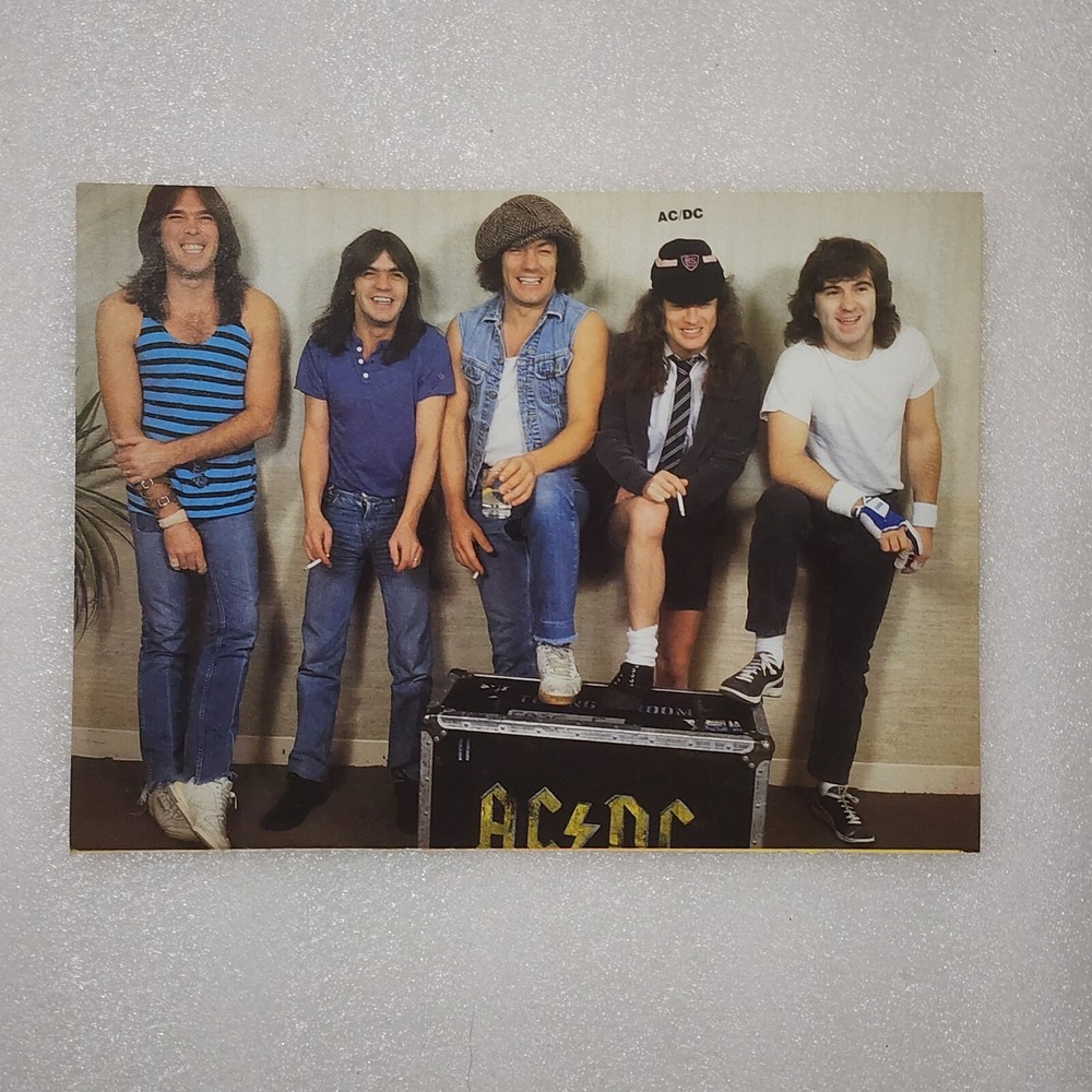 AC/DC & Robbin Crosby of Ratt double-sided vintage poster clipping 8x10 1990s
